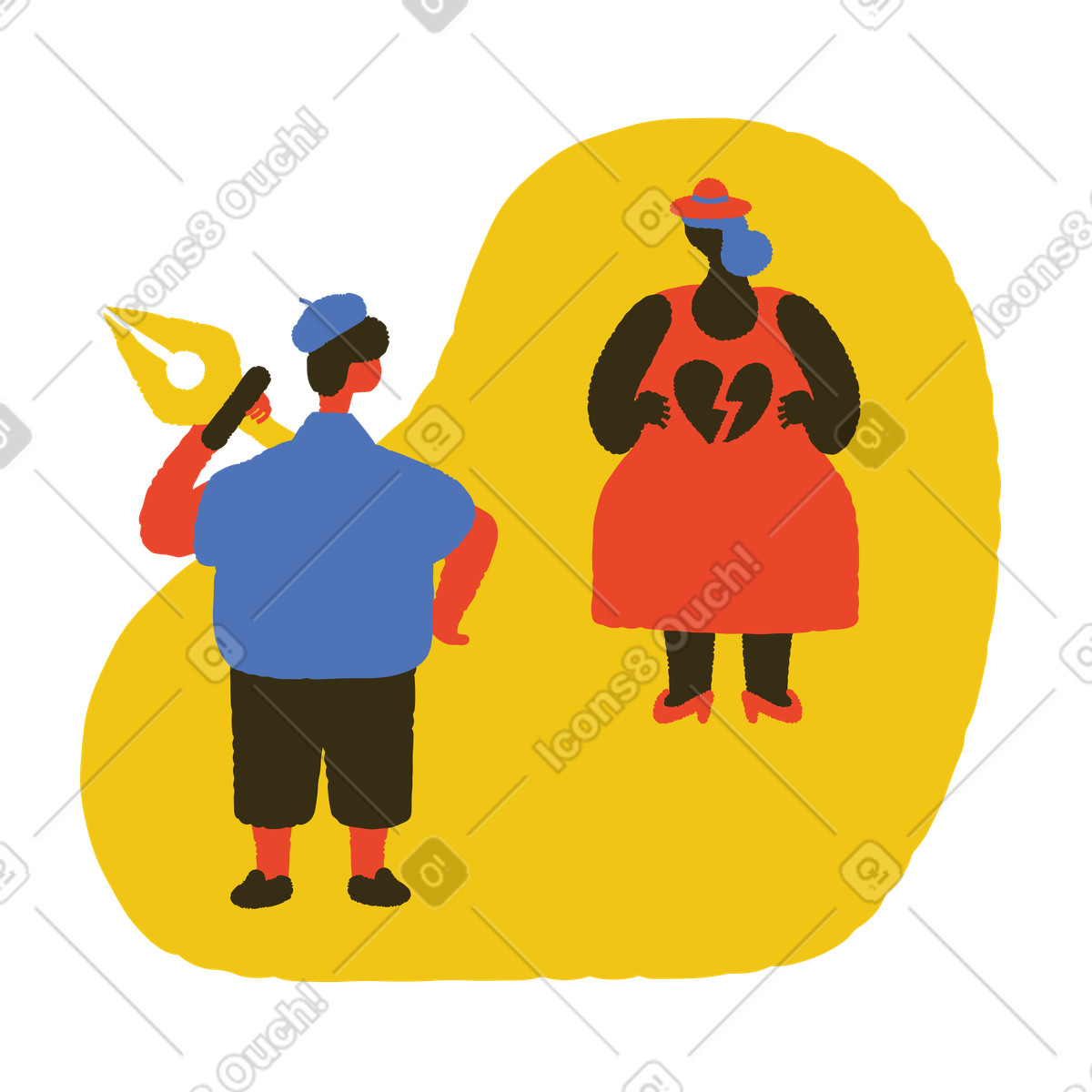 Eine frau bricht einem autor das herz-Illustration im Bermuda-Stil als Download in PNG, SVG