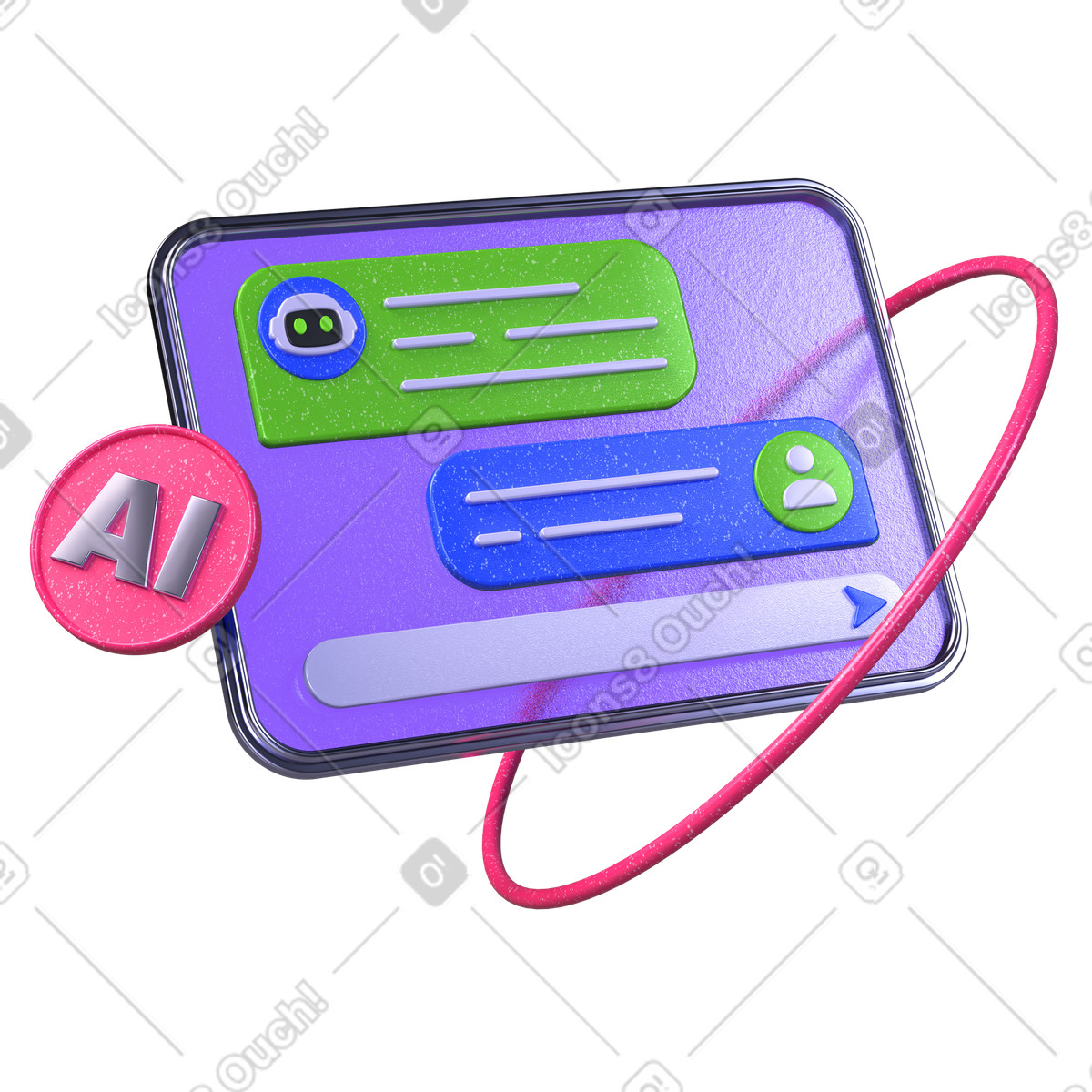 AI chatbot messaging interface, Virtual support assistant tool illustration in PNG, SVG