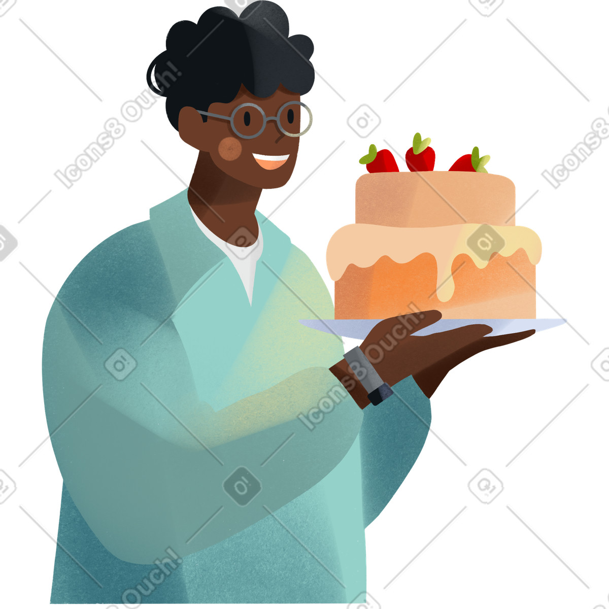Smiling young man holding birthday cake illustrazione in stile Shine scarica in PNG, SVG