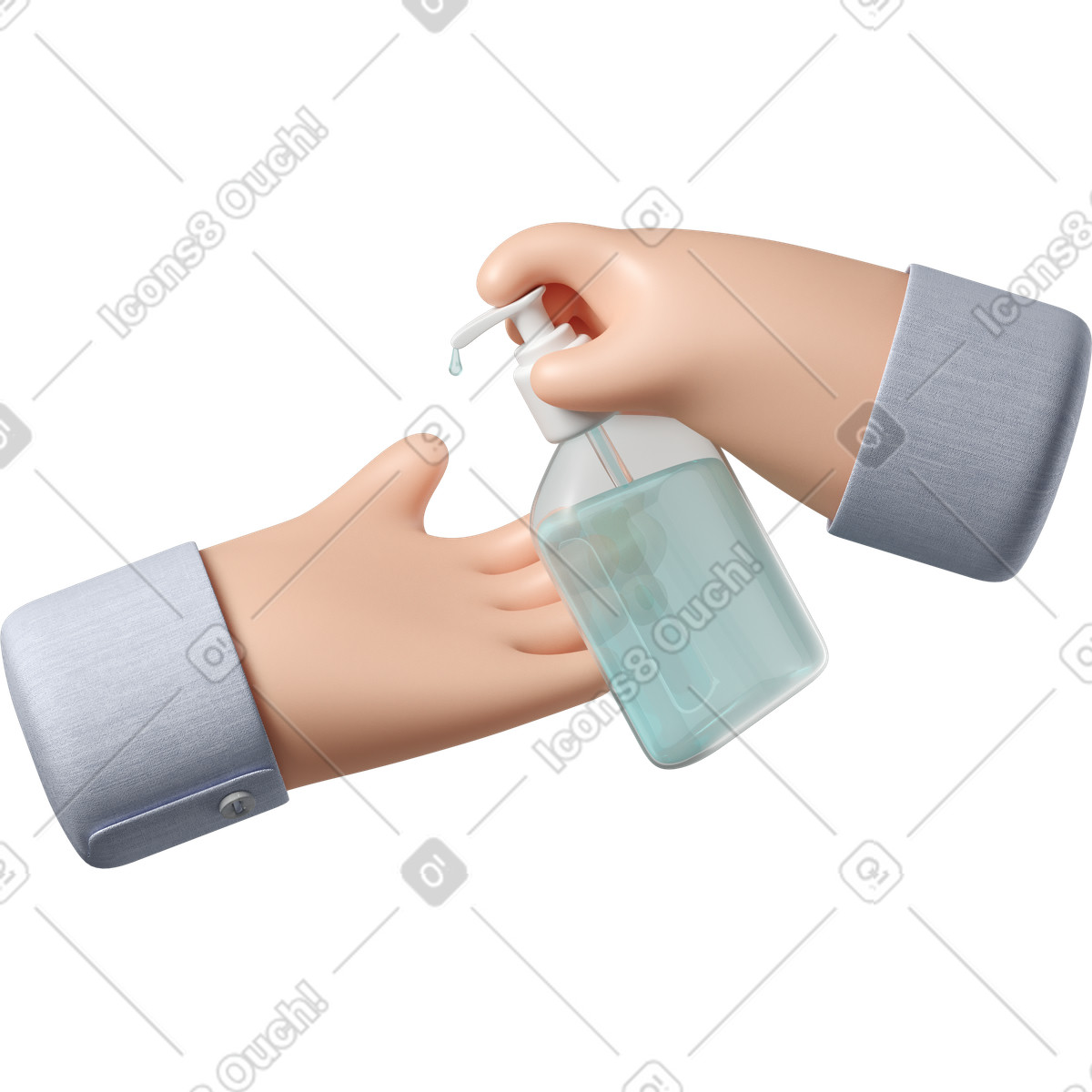 Ilustração de Mãos pele branca usando desinfetante em no estilo 3D Hands Fun&Wild para baixar em PNG, SVG