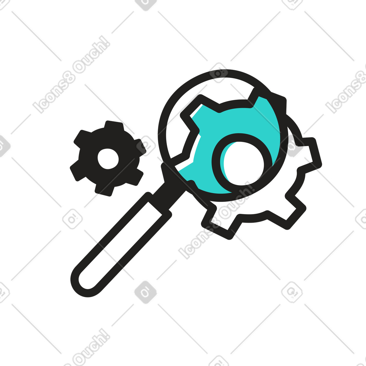Kpi optimization with magnifying glass and gears illustration in Little style download in PNG, SVG