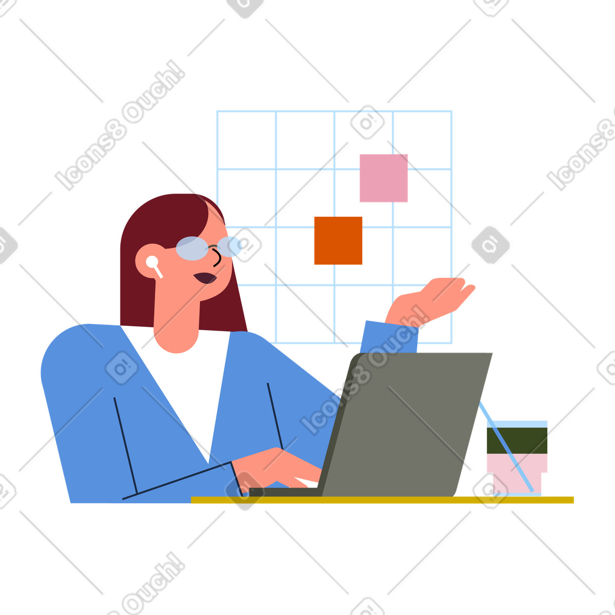 Remote work and productivity planning, Employee working from home with digital workspace, Online collaboration task management illustration in Vector style download in PNG, SVG