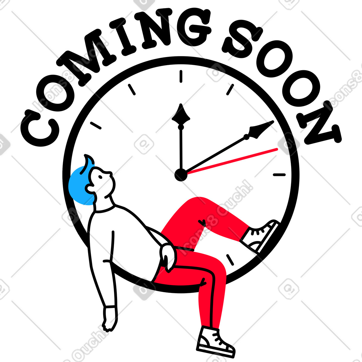 下载 Transistor 风格的 Waiting by clock, Countdown or coming soon announcement 插画，支持 PNG、SVG 格式