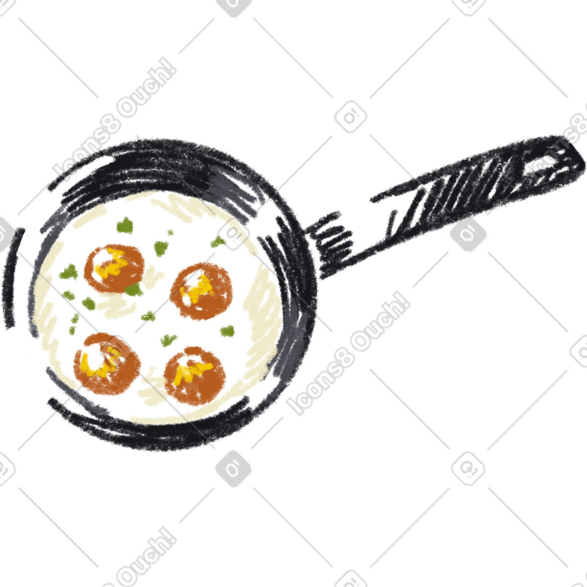 Ilustración Egg skillet en estilo Sketchbook a descargar en PNG y SVG