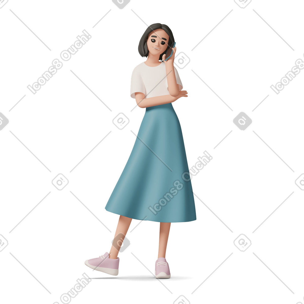 Giovane donna che parla al cellulare illustrazione in stile 3D Casual life scarica in PNG, SVG