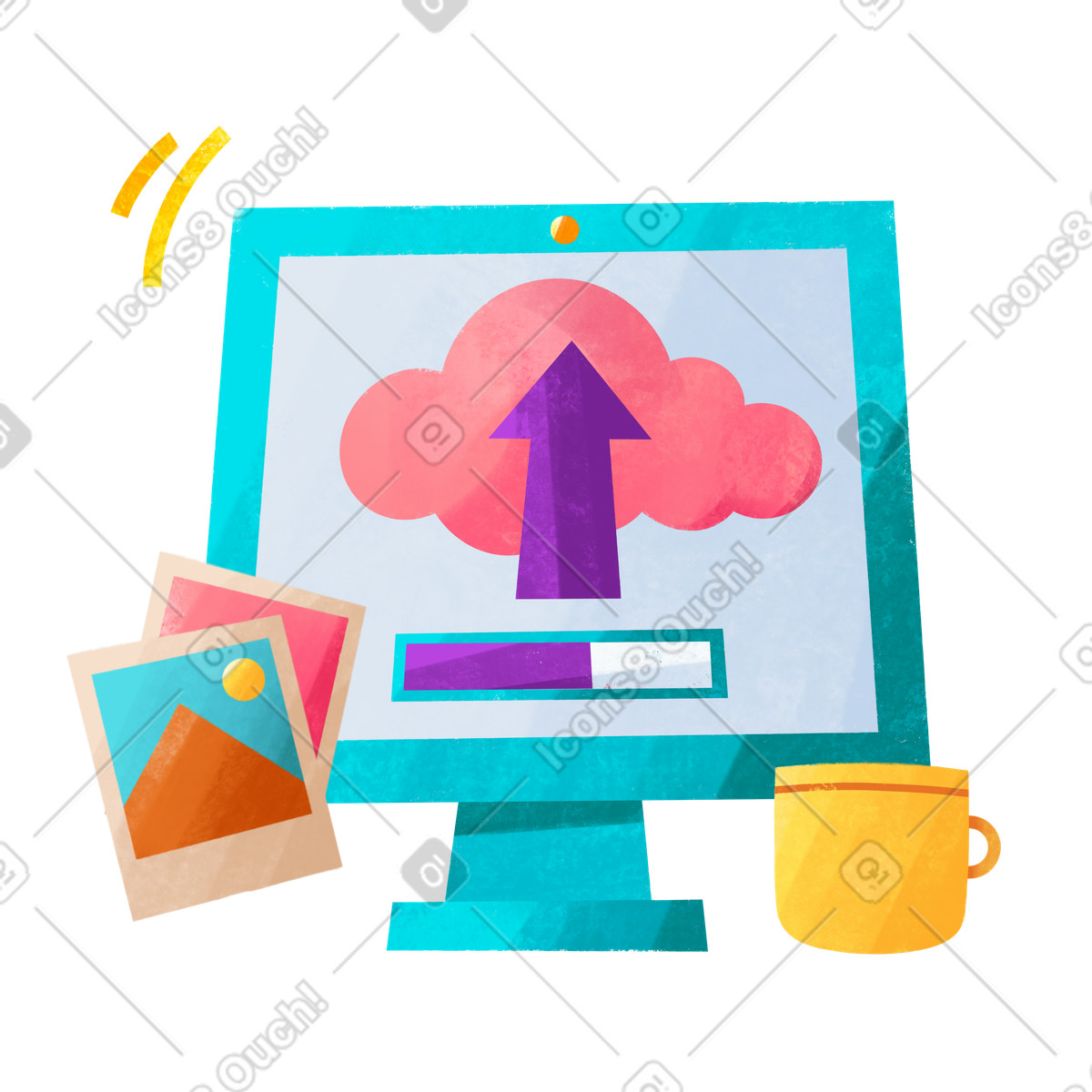 Ilustración Uploading images to cloud on desktop, Digital backup and archiving en estilo Bonbon a descargar en PNG y SVG