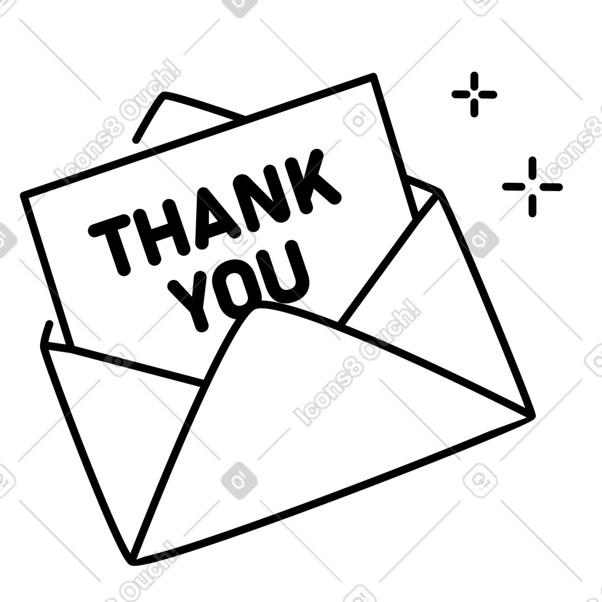 Notion Line Art 스타일의 Thank you card inside open envelope expressing gratitude and appreciation 일러스트레이션 PNG, SVG 다운로드