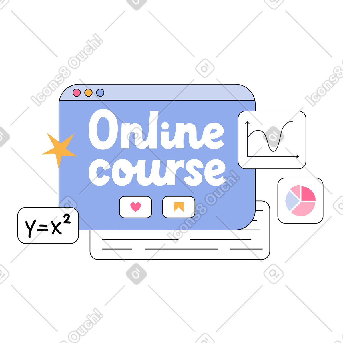 Lettering Online course in browser with charts and formulas illustration in Bloom style download in PNG, SVG