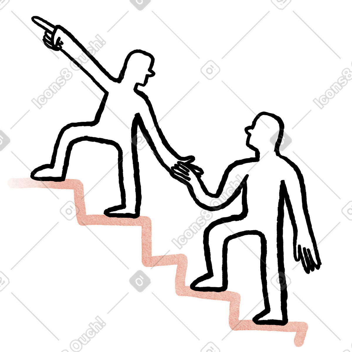Progressive career growth symbolized by leader assisting teammate up stairs illustrazione in stile Anthropic Claude Hand Drawn scarica in PNG, SVG