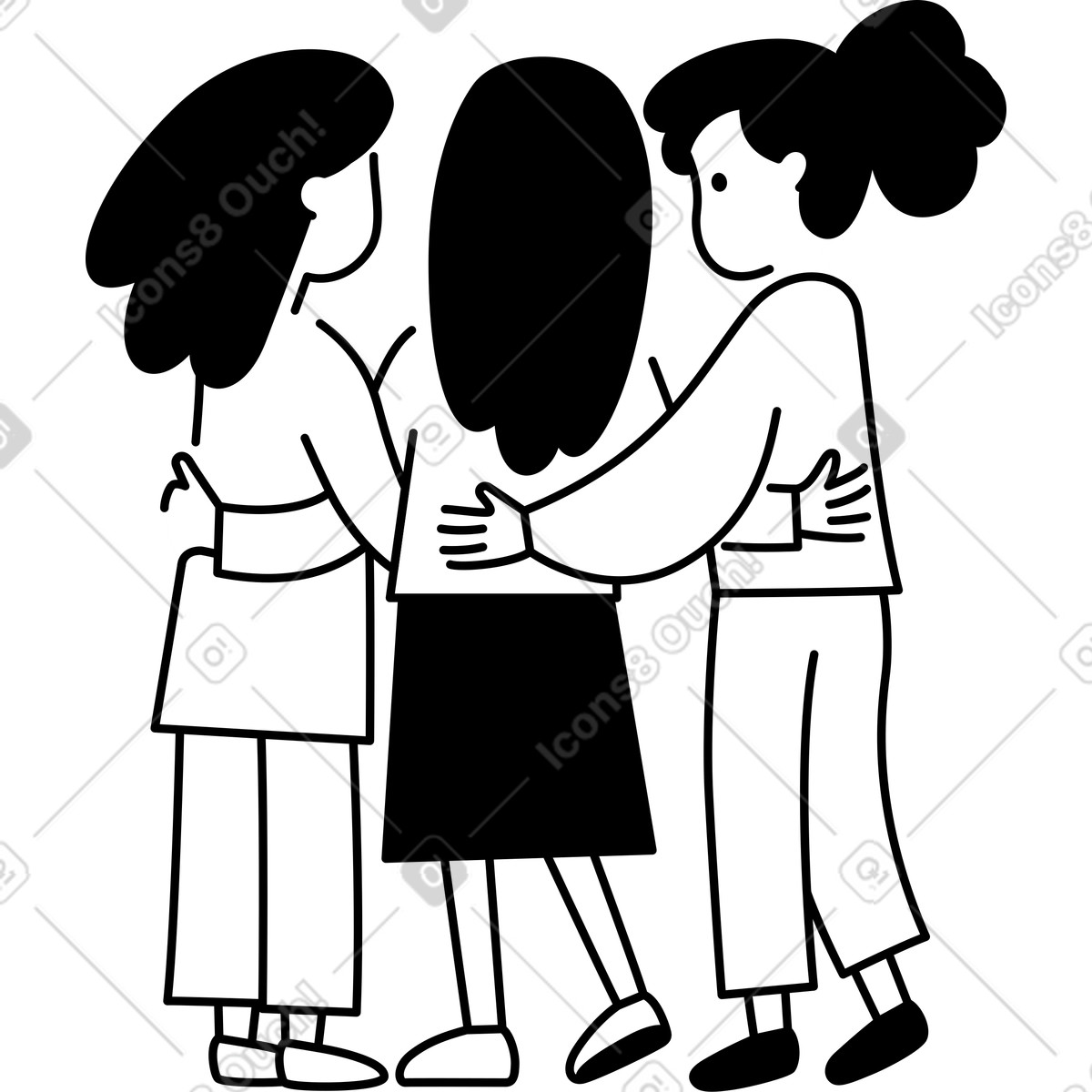 Hug group embrace supporting friend with comforting arms together-Illustration im Notion Line Art-Stil als Download in PNG, SVG