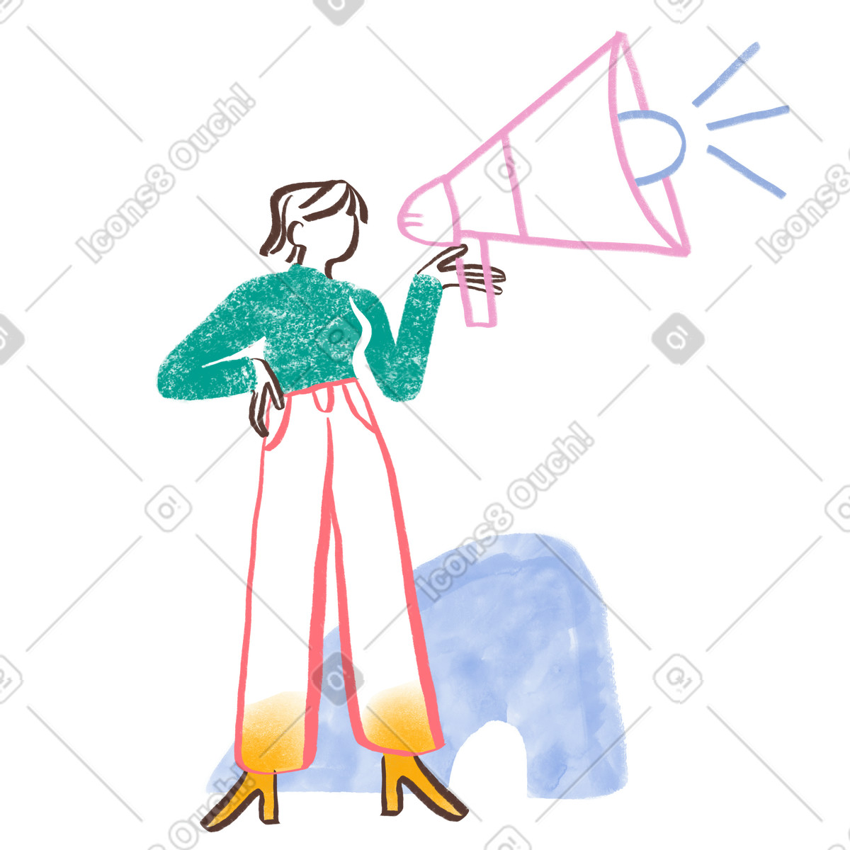 Frau, die durch megaphon spricht-Illustration im Company-Stil als Download in PNG, SVG