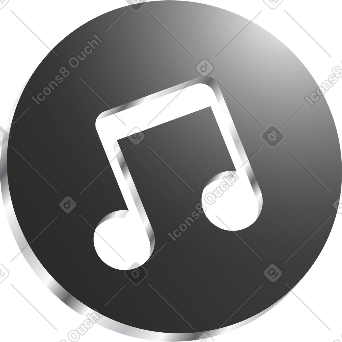 Token 스타일의 Music note symbol on metallic circular button for audio applications 일러스트레이션 PNG, SVG 다운로드