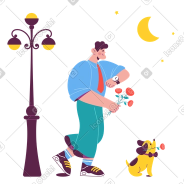 Man with flowers waiting for a girlfriend on a date PNG, SVG