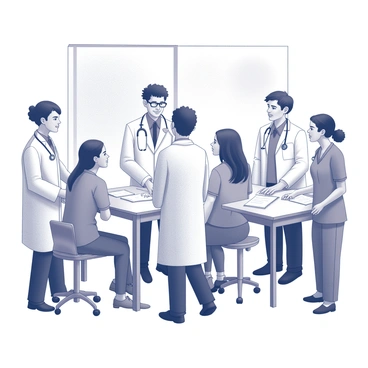 A group of healthcare professionals, including doctors and nurses, actively engaged in providing care to patients. The doctors are wearing white coats and stethoscopes around their necks, while the nurses are dressed in scrubs. The patients are a diverse group, featuring individuals of various ages, races, and genders. The clinic setting is well-organized, featuring examination tables, medical charts, and equipment. The lighting in the clinic is bright and inviting, creating a welcoming atmosphere for those receiving care.