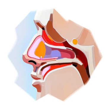 A cross-sectional view of the human nasal cavity showing the sinuses