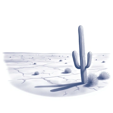 A deserted landscape with tumbleweeds rolling by and a lone cactus looking apprehensive