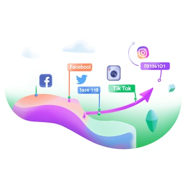 An illustrated timeline displaying the evolution of social media platforms. The timeline features distinct sections for each major milestone, including the launch years of popular apps like "Facebook," "Twitter," "Instagram," and "TikTok." Each section includes well-defined icons representing each app, such as a blue bird for Twitter and a camera for Instagram. The background is a smooth gradient of pastel colors, creating a modern look. Arrows connect the milestones, guiding the viewer through the progression of social media history.