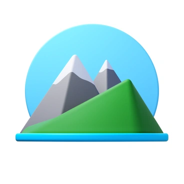 A simplified mountain range with smooth, angular peaks in shades of gray and green. The mountains are set against a clear blue sky, with no clouds. The horizon is crisp and unobstructed, showcasing the mountains' outline prominently. The overall look is clean and minimalistic.