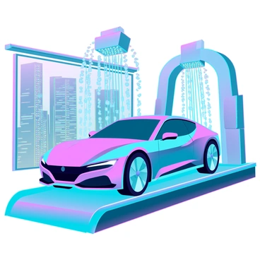 A 3D car getting cleaned in an automated urban car wash