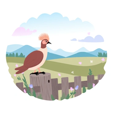 A hoopoe sitting on a rustic wooden fence, looking out at the countryside.