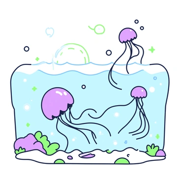 An underwater scene with neurons floating like jellyfish