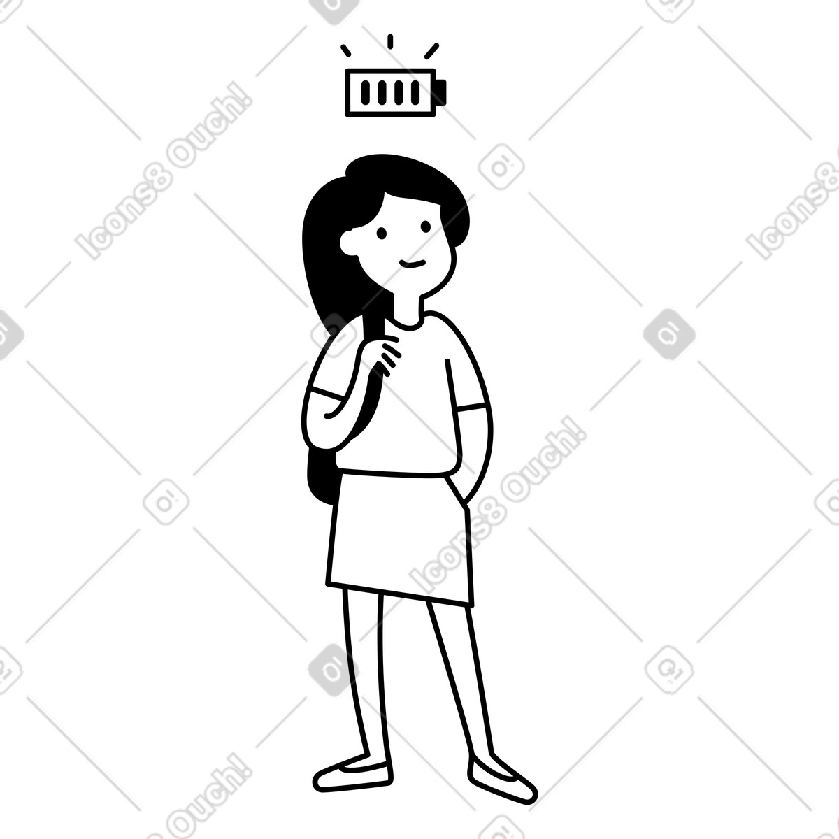 Character thinking pose with speech bubble and simple minimal outfit-Illustration im Notion Line Art-Stil als Download in PNG, SVG