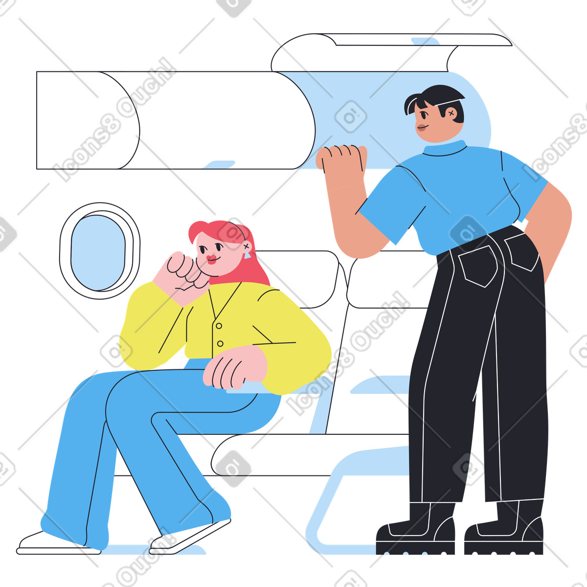 Illustration Passagers aériens montant à bord de l'avion dans le style Boba télécharger aux formats PNG, SVG