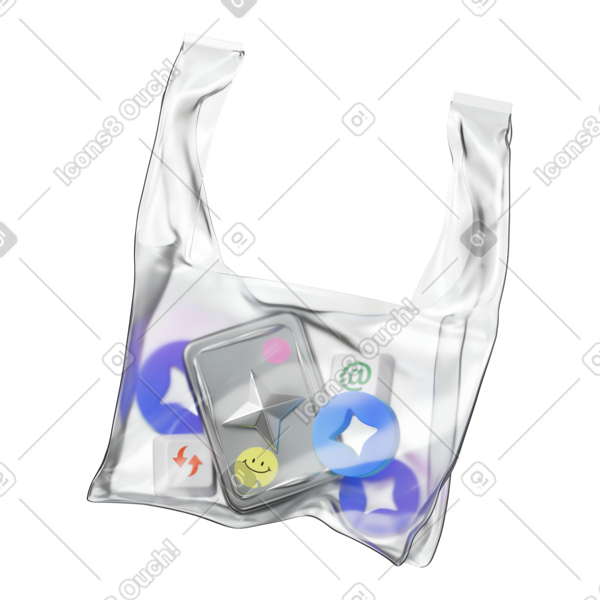 Sacchetto di plastica con strumenti di intelligenza artificiale illustrazione in stile 3D Stickle scarica in PNG, SVG