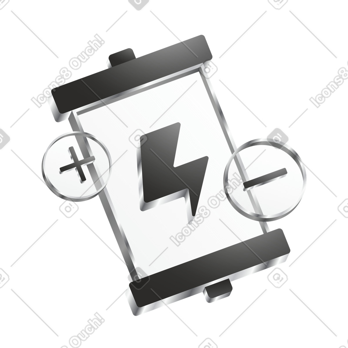 Battery charge level indicator with plus and minus symbols illustrazione in stile Token scarica in PNG, SVG