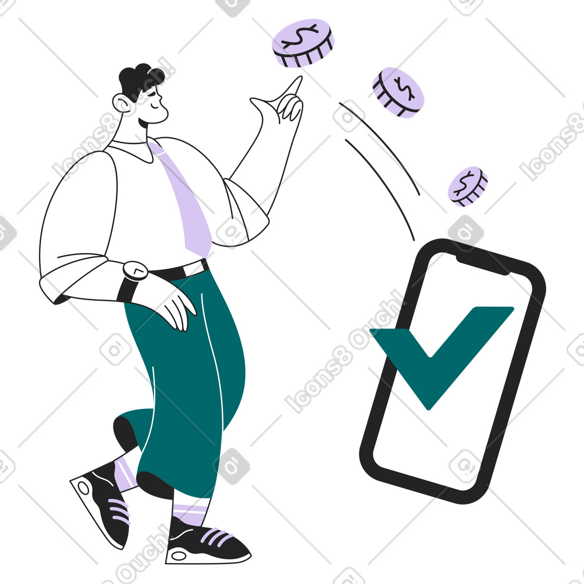 Paying online with phone, Contactless payment or digital wallet transaction illustration in PNG, SVG