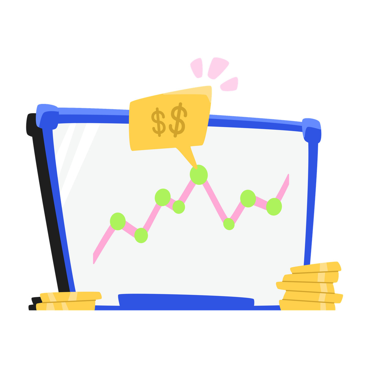 Investment graph on the board and earnings message illustration in Bouncy style download in PNG, SVG