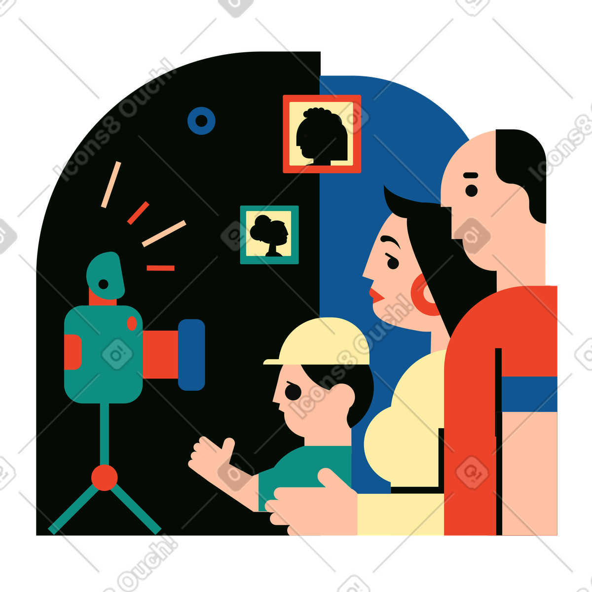 Family posing for a group photo illustration in Polar style download in PNG, SVG