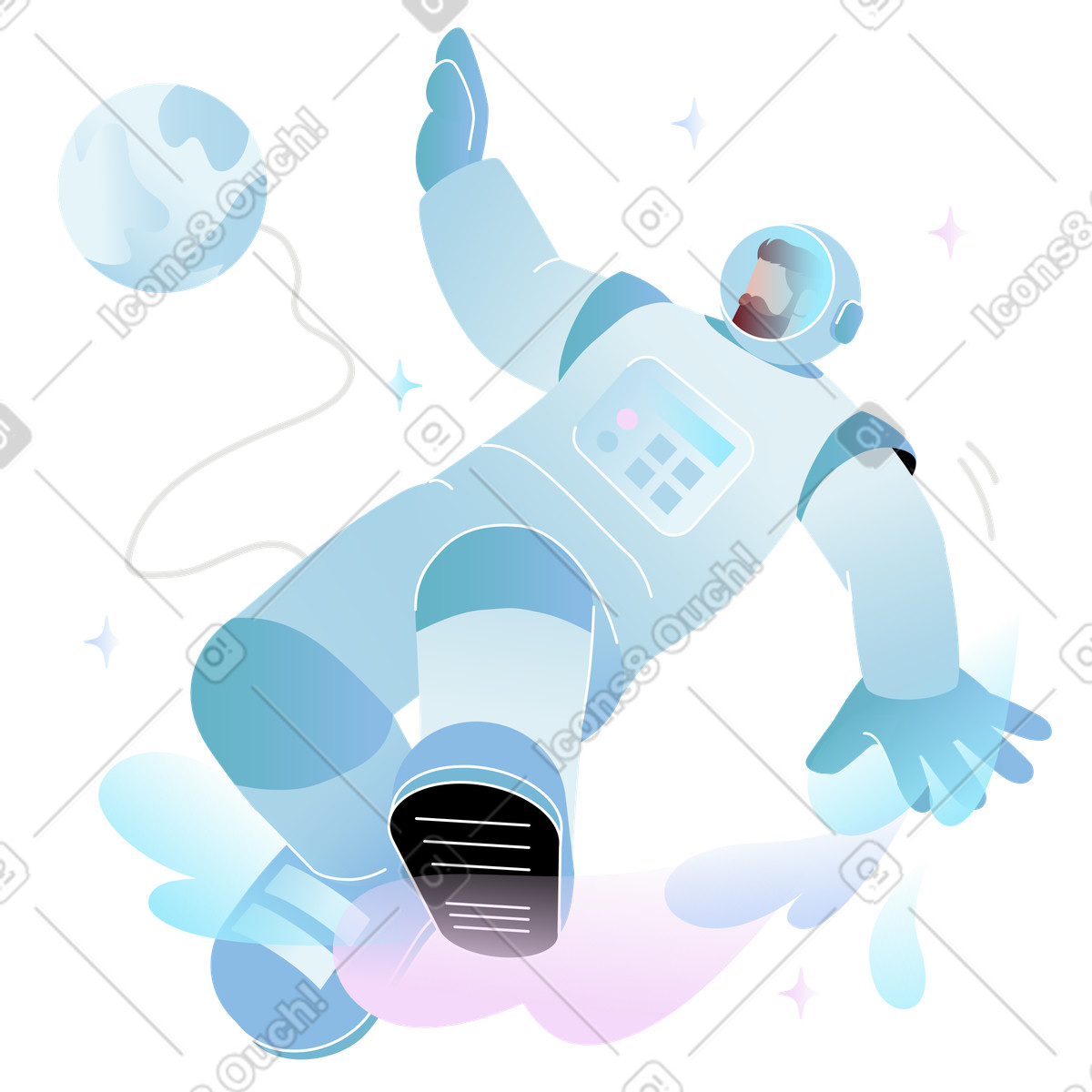 Astronaut on space mission, Futuristic discovery journey-Illustration im Airy-Stil als Download in PNG, SVG