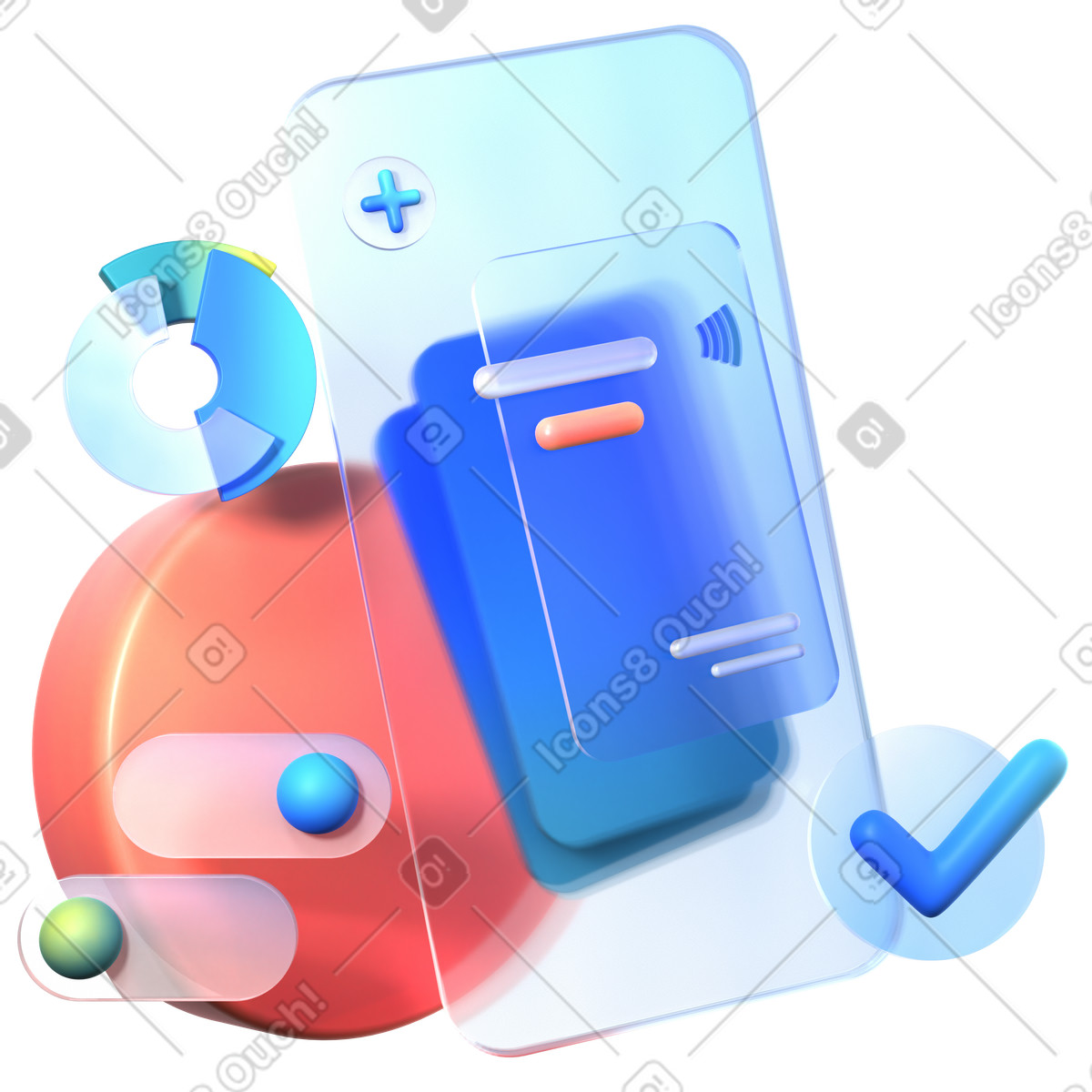 3D morphis bank account management using a cell phone illustration in Experimental style download in PNG, SVG