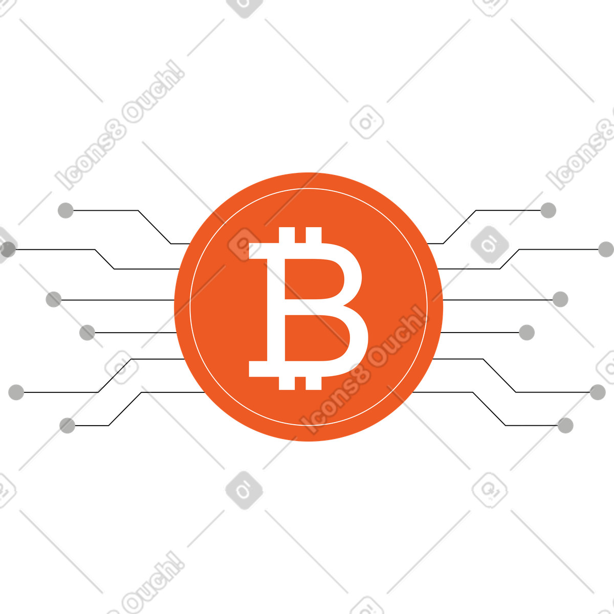 Bitcoin with electronic links illustration in PNG, SVG
