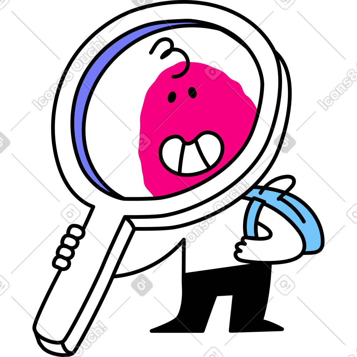 Giggle スタイルの 大きな虫眼鏡を持ったキャラクター のイラストをPNG、SVG形式でダウンロード
