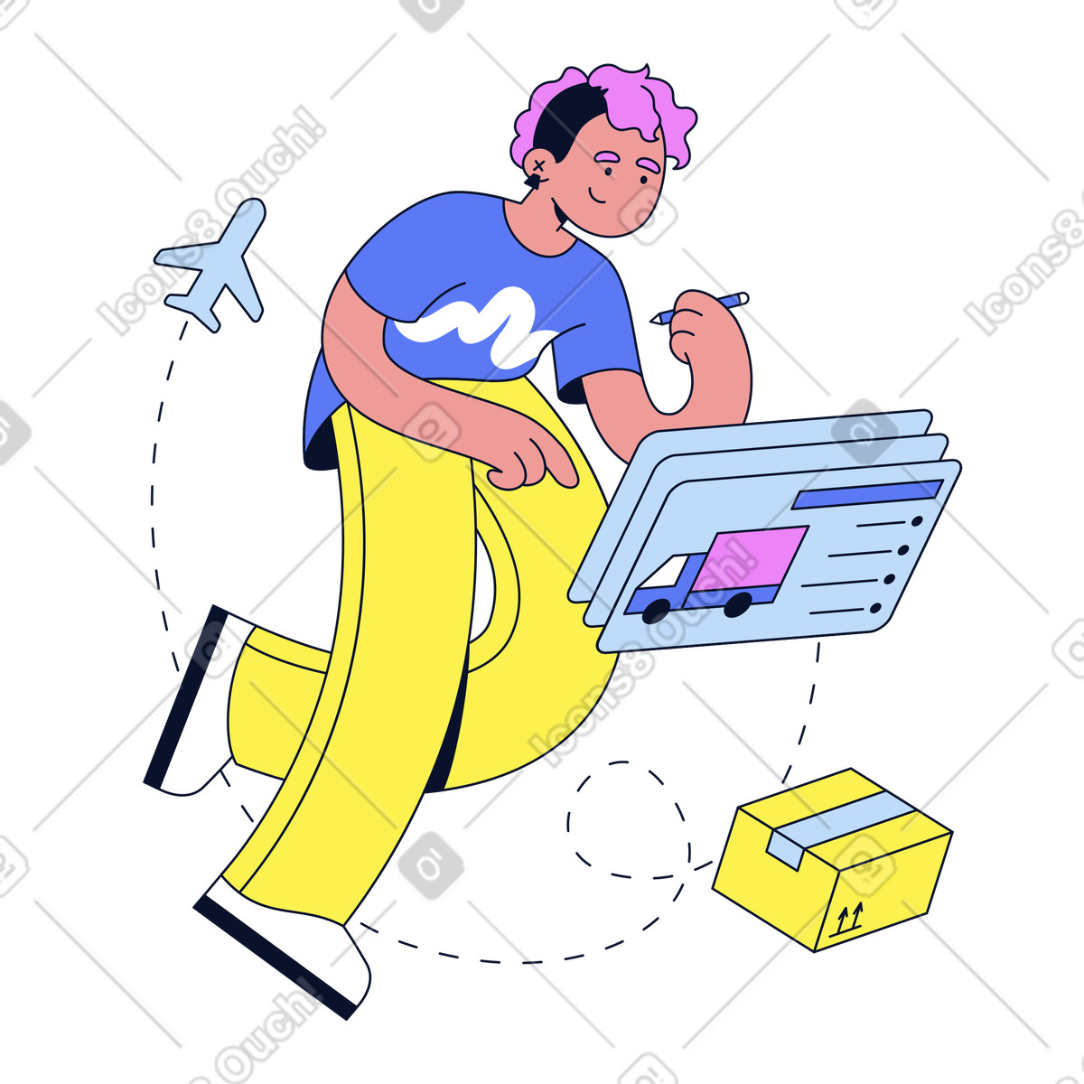 Flexy スタイルの Digital management of transport and deliveries, modern supply chain process のイラストをPNG、SVG形式でダウンロード