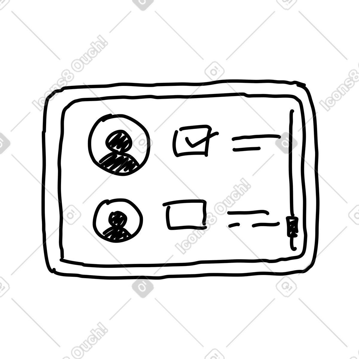 Attendance tablet screen with user avatars and checkbox status list-Illustration im Rough Sketch-Stil als Download in PNG, SVG