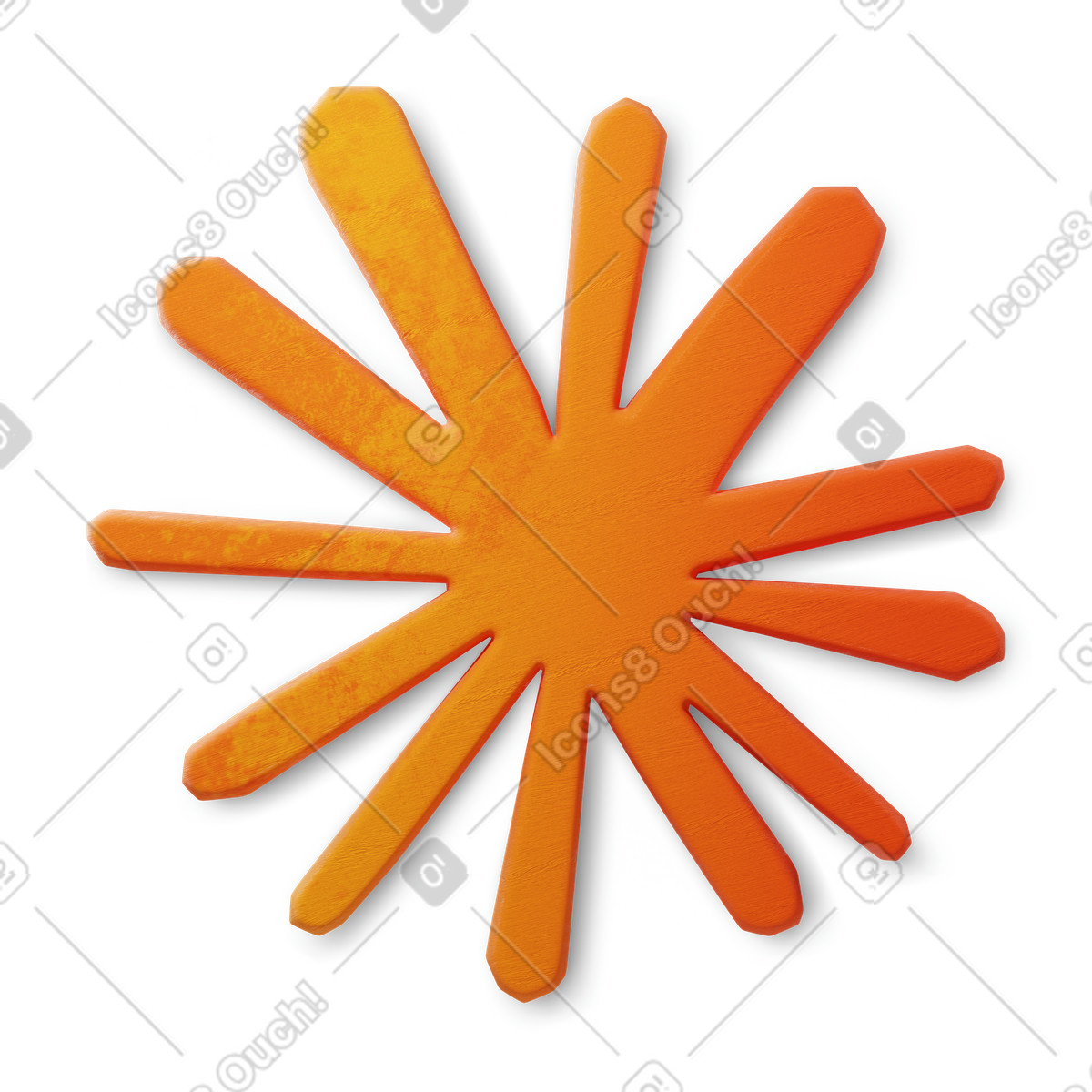 Sunburst orange starburst shape with textured rays on black illustrazione in stile 3D Microsoft Fluent illustration scarica in PNG, SVG