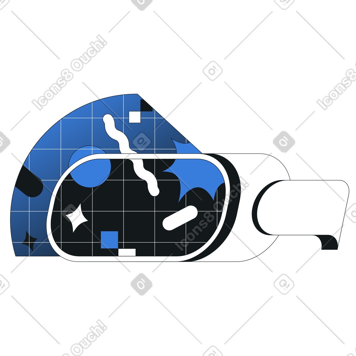 Virtual reality headset with abstract shapes, Immersive technology and gaming illustration in Midnight style download in PNG, SVG