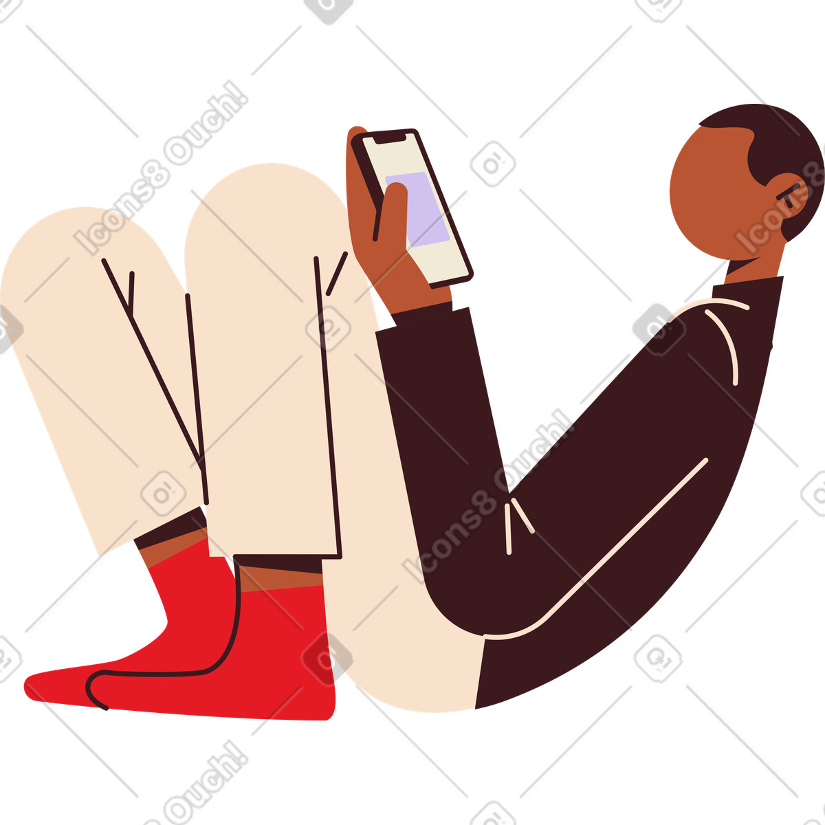 Giovane seduto con il telefono illustrazione in stile Folks scarica in PNG, SVG