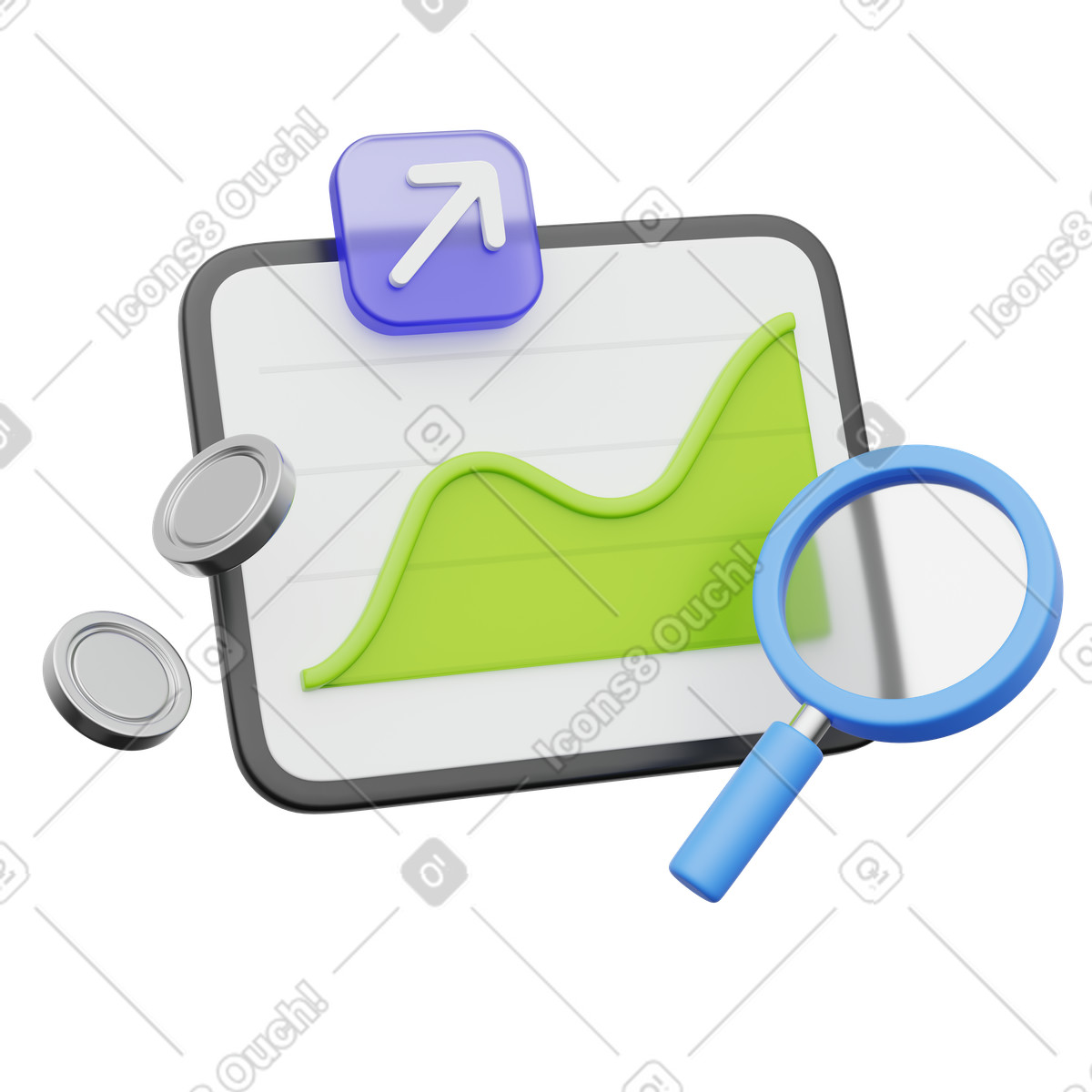 Data analysis, Chart research tool, Business intelligence search illustration in 3D Playful style download in PNG, SVG