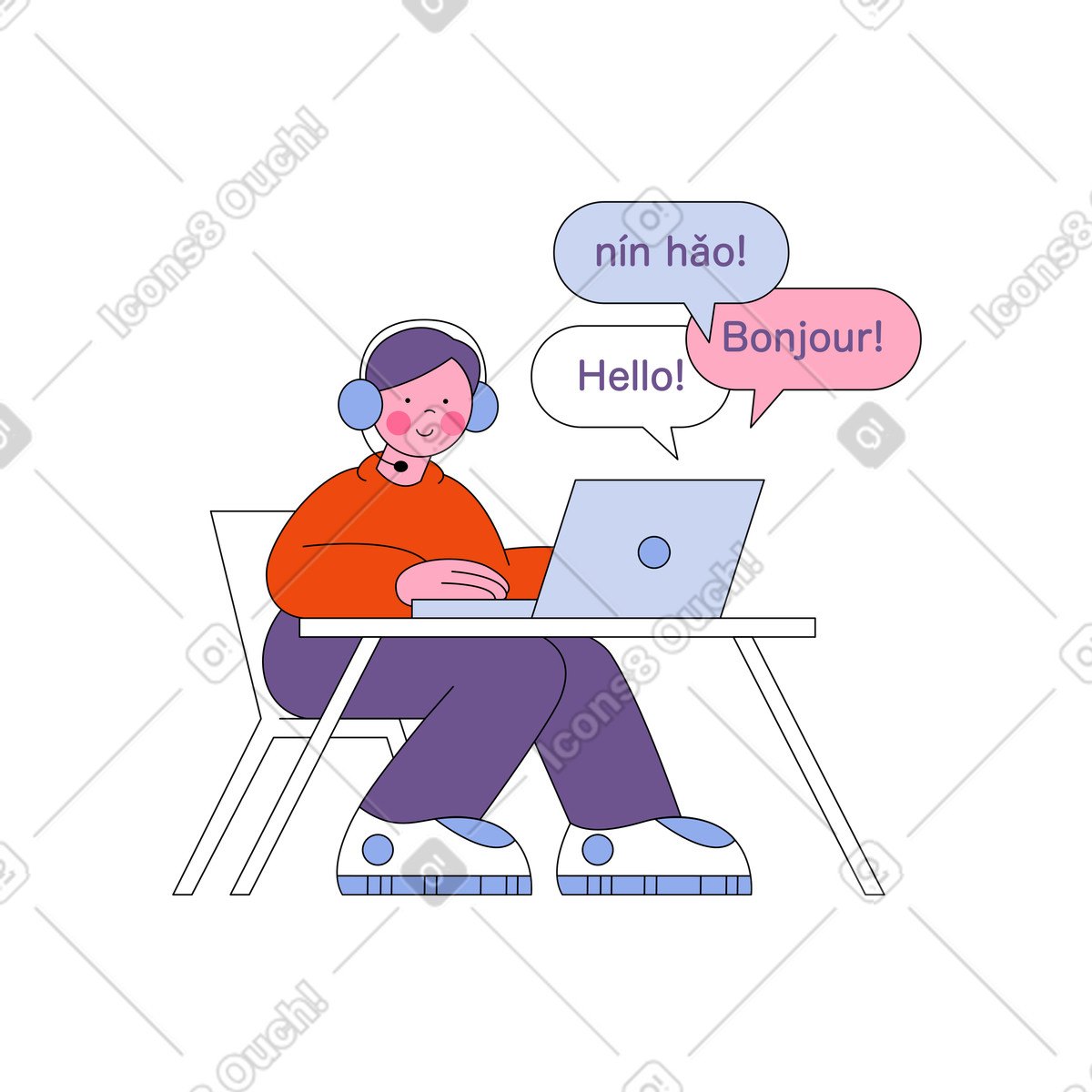 Man is taking a language course online illustration in Bloom style download in PNG, SVG