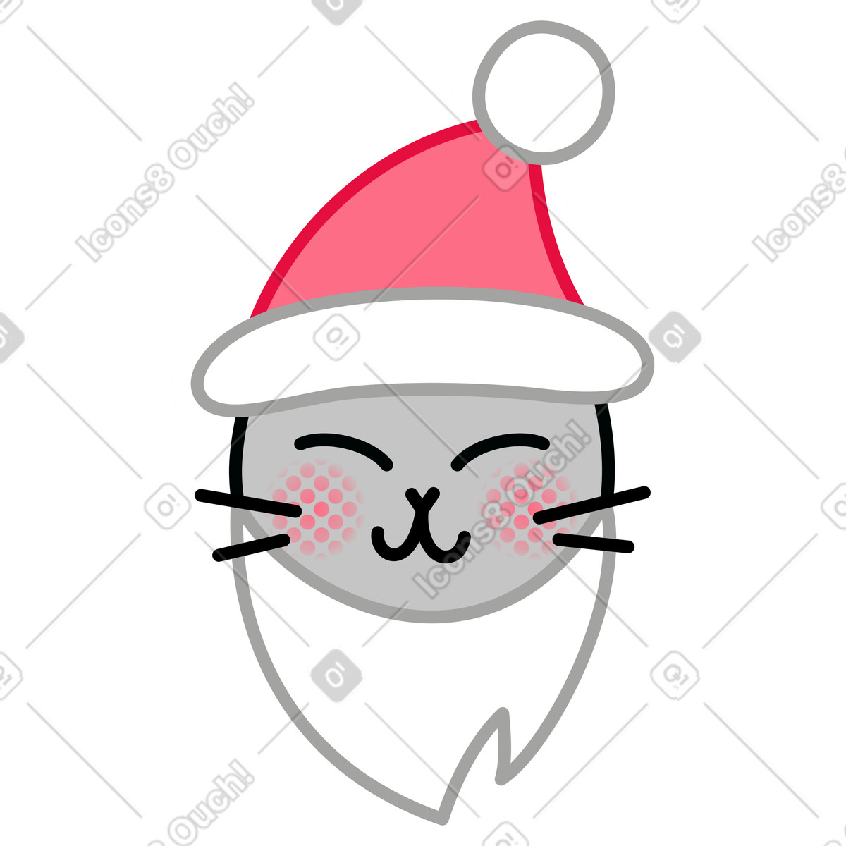 Illustration Chat avec barbe et chapeau de noël dans le style Purrfect à télécharger aux formats PNG, SVG