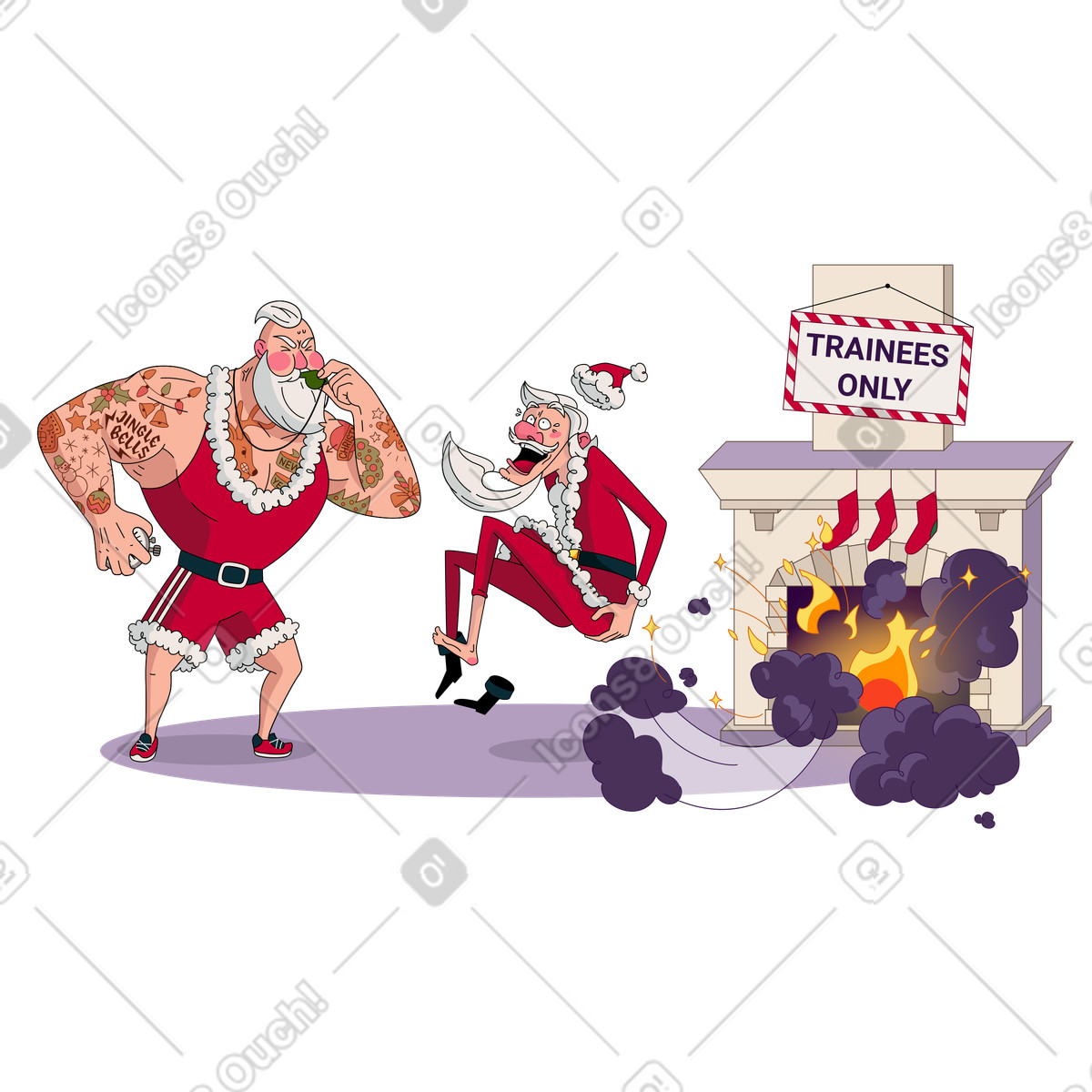Santa Claus trainer coaching trainee illustration in Camp style download in PNG, SVG