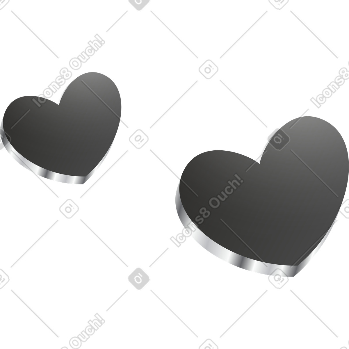 Иллюстрация Hearts metallic pair shiny silver edges romantic love symbol в стиле Token — скачать в форматах PNG, SVG