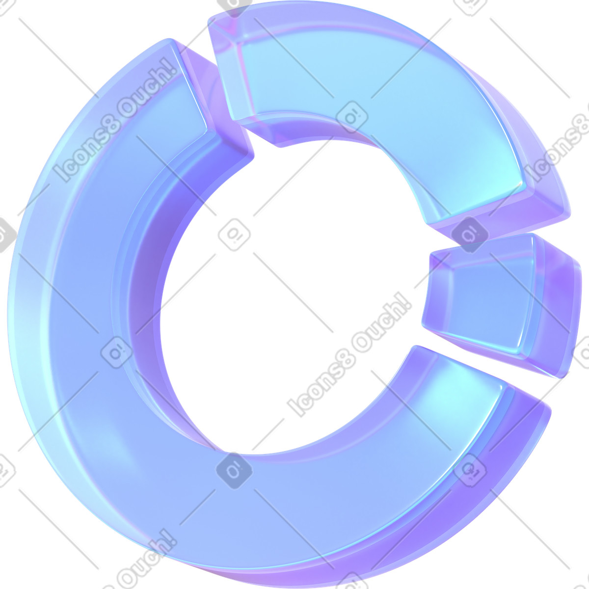 Donut chart glass illustration in 3D Glassy style download in PNG, SVG