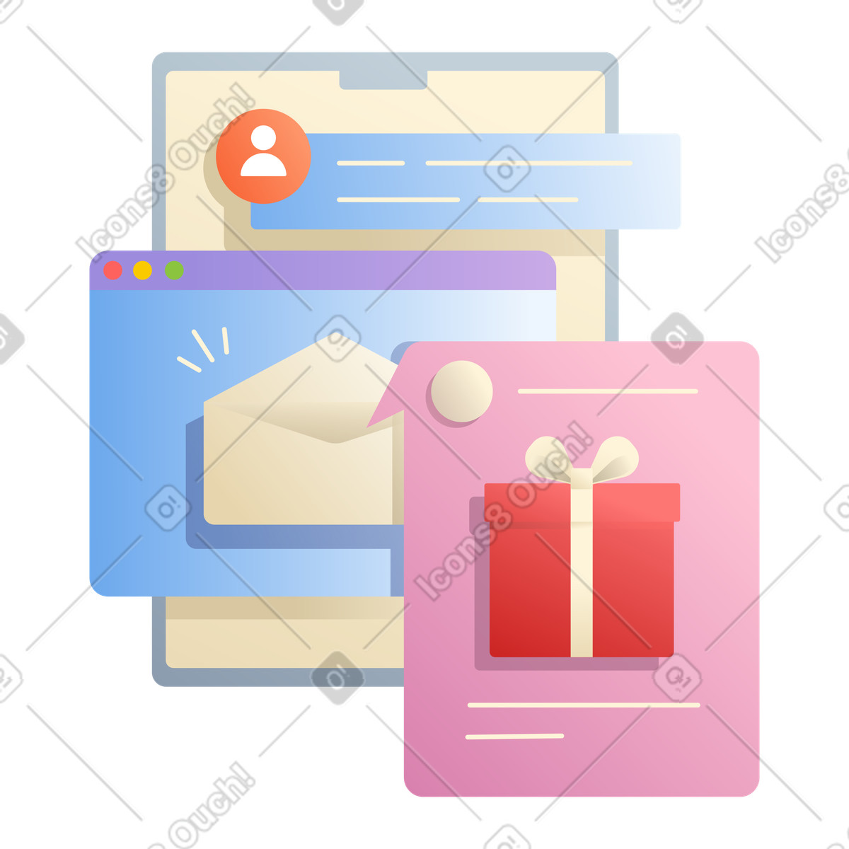 Ilustración Digital greeting card with gift box, Online giving concept en estilo Silky a descargar en PNG y SVG