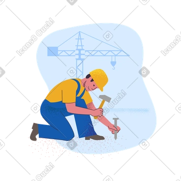Male builder hammering a nail at construction site PNG, SVG