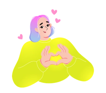 A woman making a heart shape with hands - Like style illustration